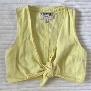 Signature Yellow Denim Tie-Front Crop Tank Top